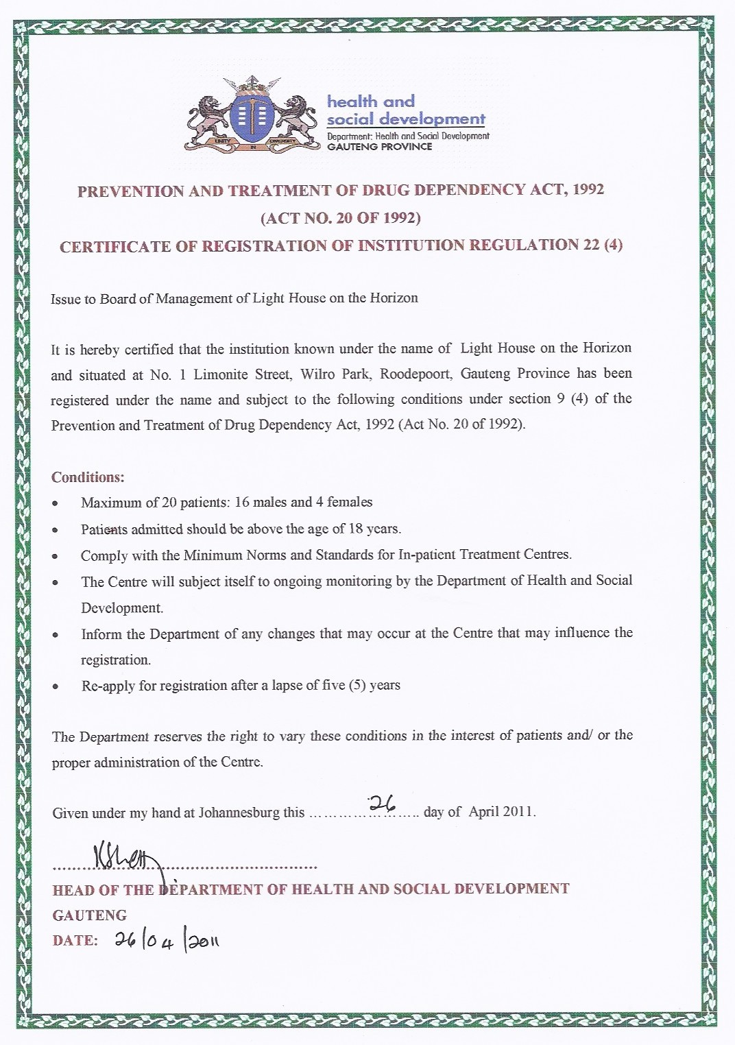 Click here to view our Registration Certificate